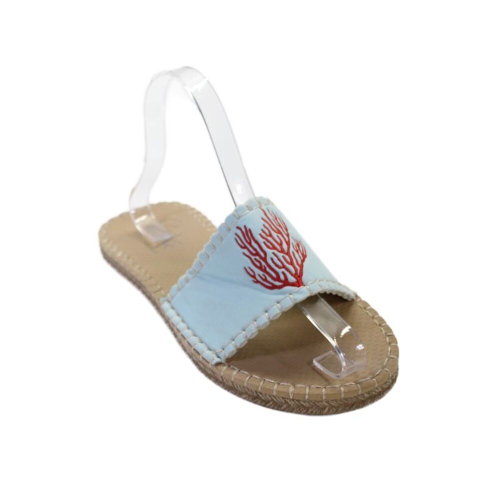 Sea Star Womens Neoprene Coral Embroidered Slide Sandals Blue Red Size 7